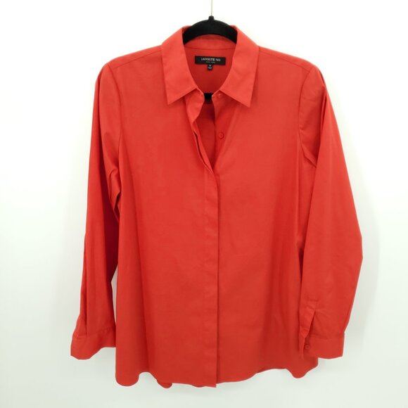 Lafayette 148 New York Tops - Lafayette 148 New York Stretch Cotton Straight Shirt S Red